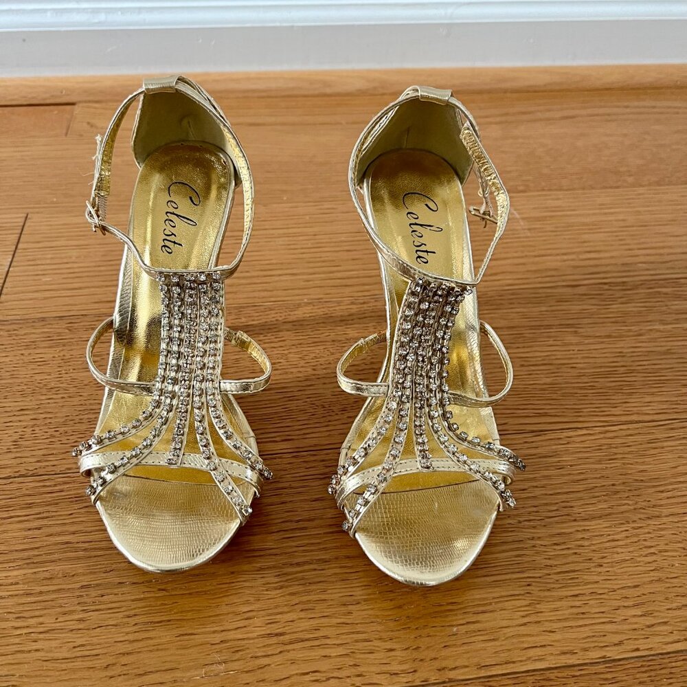 Celeste embellished gold sandals. Size 8